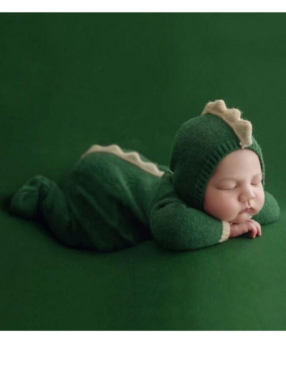 Green Dino Dinosaur Knit Set with Cream Spikes - newborn baby photography